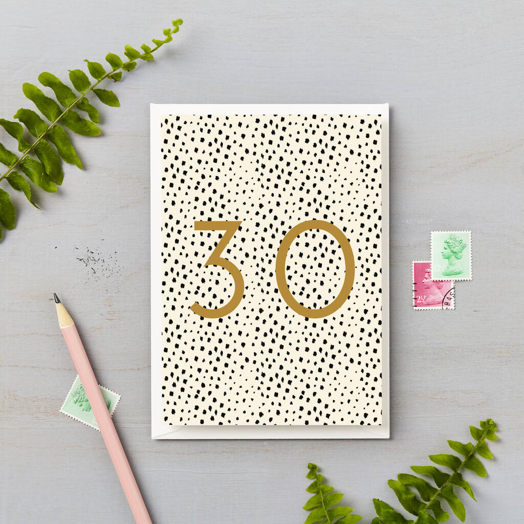 Image of 30th Birthday Card Gold Foil With Black Pattern