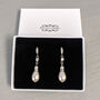 Rose Gold Plated Or Silver Long Teardrop Pearl Earrings, thumbnail 5 of 9