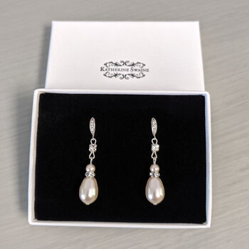 Rose Gold Plated Or Silver Long Teardrop Pearl Earrings, 5 of 9