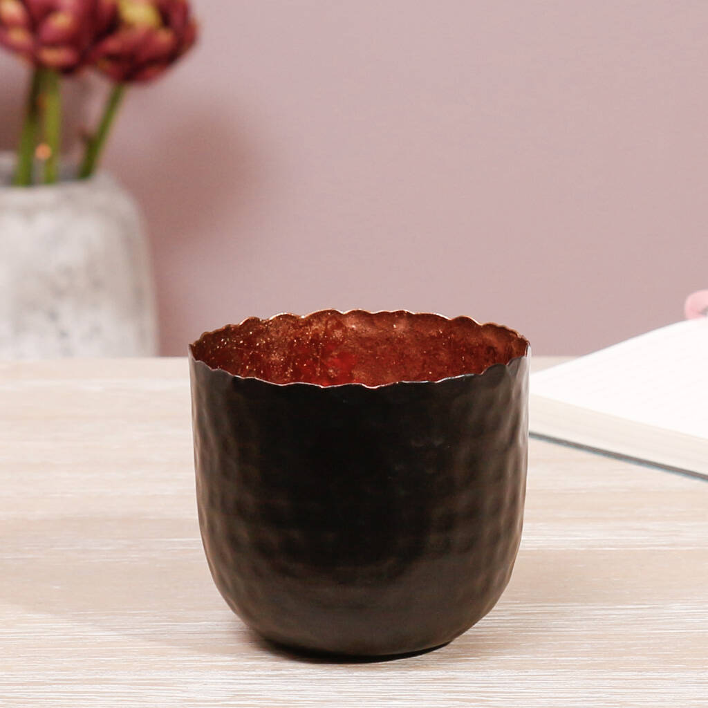 Set Of Two Black And Copper Tea Light Holders By Dibor