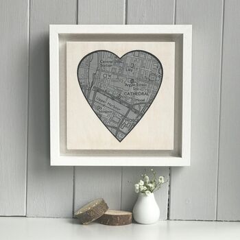 Silver / Gold Wedding Heart Shaped Map Print On Wood, 6 of 10