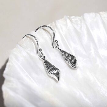 Sterling Silver Spiral Shell Dangly Earrings, 2 of 7