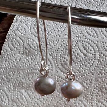 Grey Pearl Earrings On Long Sterling Silver Hooks, 3 of 5