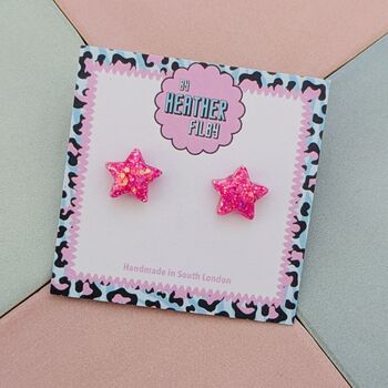 Star Glitter Resin Stud Earrings Silver, Gold And Pink, 7 of 12