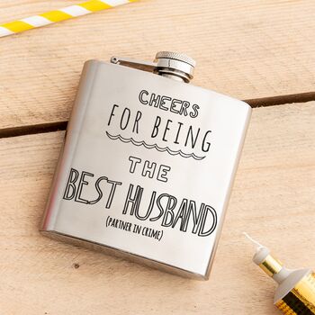 Personalised Best Husband Silver Hip Flask Gift, 3 of 6