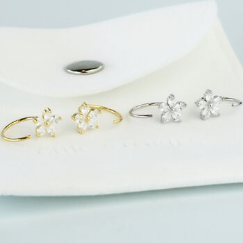 Sterling Silver Crystal Flower Ear Jacket Hoop Earring, 3 of 5