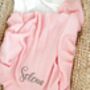 Personalised Embroidered Ruffle Frill New Baby Name Knitted Blanket, thumbnail 3 of 8