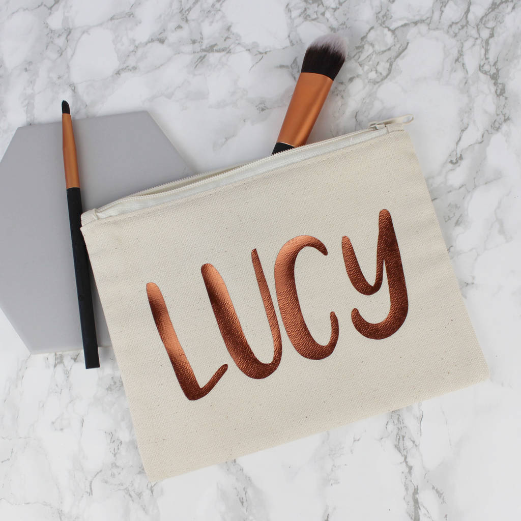 Personalised Copper Name Make Up Bag By Rocket and Fox