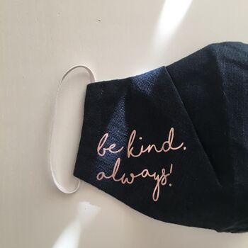 'Be Kind' Hand Printed Silk Lined Linen Face Mask, 6 of 12