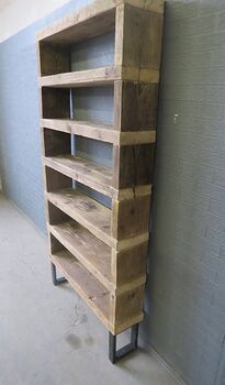Industrial Reclaimed Steel Wood Bookcase Shelf Unit 259, 5 of 6