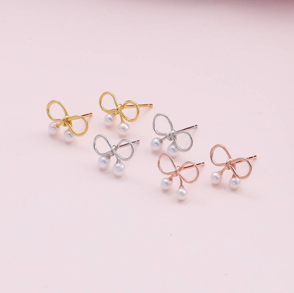 Sterling Silver Bow With Pearl Earrings By attic | notonthehighstreet.com