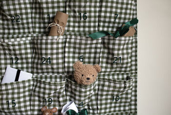 Personalised Green Gingham Advent Calendar Embroidered, 11 of 12