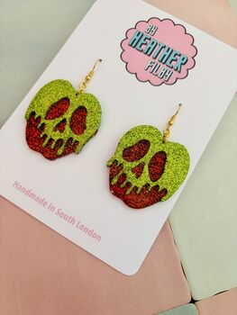 Poison Apple Glitter Statement Earrings / Dark Fairytale Jewellery Small Sparkly Evil Queen Earrings / Spooky Jewellery, 7 of 8