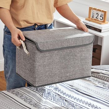 Set Of Three Grey Fabric Storage Boxes Organiser Bins, 6 of 9
