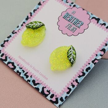Lemon Citrus Glitter Stud Earrinfs, 4 of 4