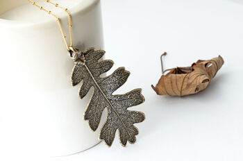 Large Lacey Oak Real Leaf Necklace, 3 of 9