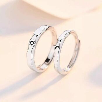 Silver Couple Moon And Sun Promise Wave Ring Set, 3 of 5