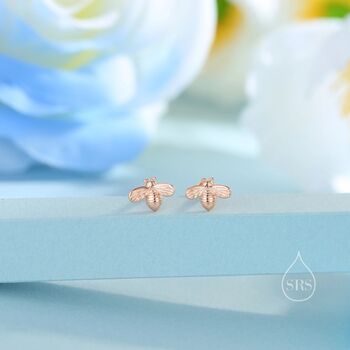 Tiny Bumble Bee Screw Back Earrings In Sterling Silver, 3 of 10
