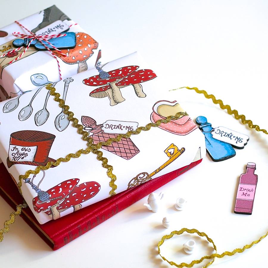 alice in wonderland wrapping paper gift set by laura crow