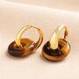 Tiger's Eye Loop Charm Huggie Hoop Earrings In Gold, thumbnail 1 of 3