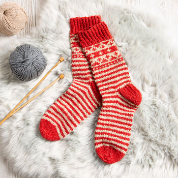 Striped Fair Isle Socks Knitting Kit, 6 of 10