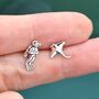 Mismatched Scuba Diver And Manta Ray Stud Earrings In Sterling Silver, thumbnail 6 of 12