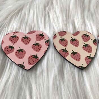 Pink Strawberries Heart Coaster, 2 of 4