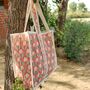 Large Quilted Market Tote Bag With Pink Floral Block Print Design, thumbnail 4 of 7