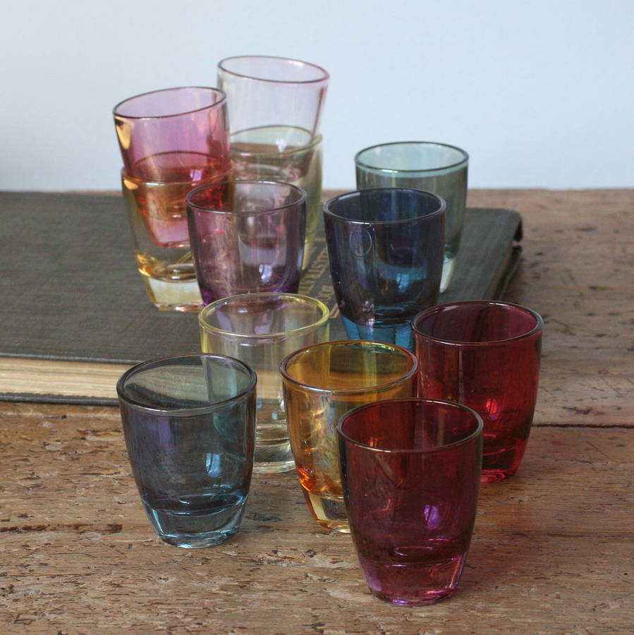 Twelve Vintage Colured Shot Glasses By Magpie Living