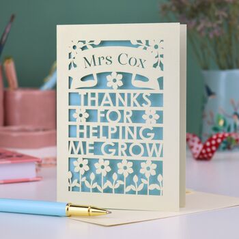 Personalised Papercut Teacher Card Thanks For Helping Me Grow, 5 of 6