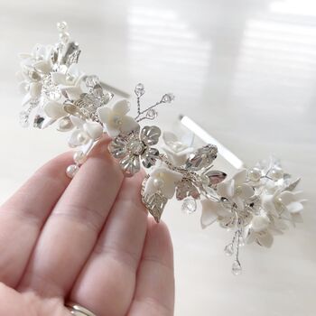 White And Silver Floral Bridal Crown, 8 of 8