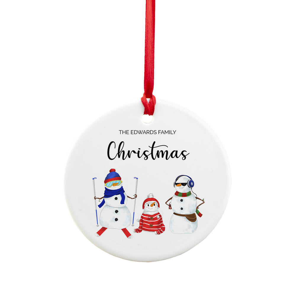 Personalised Snowman Family Christmas Ornament By JUNGLEY