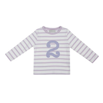 Parma Violet + White Breton Striped Number/Age T Shirt, 3 of 6