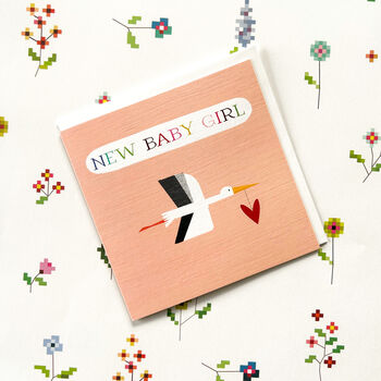 Pink Stork New Baby Girl Card, 4 of 5