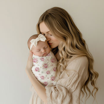 Luxury Rosie Rose Floral Organic Bamboo Muslin Swaddle, 3 of 3