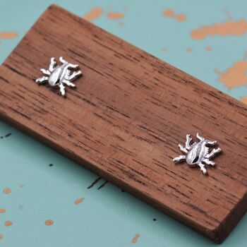Stag Beetle Stud Earrings In Sterling Silver, 2 of 12