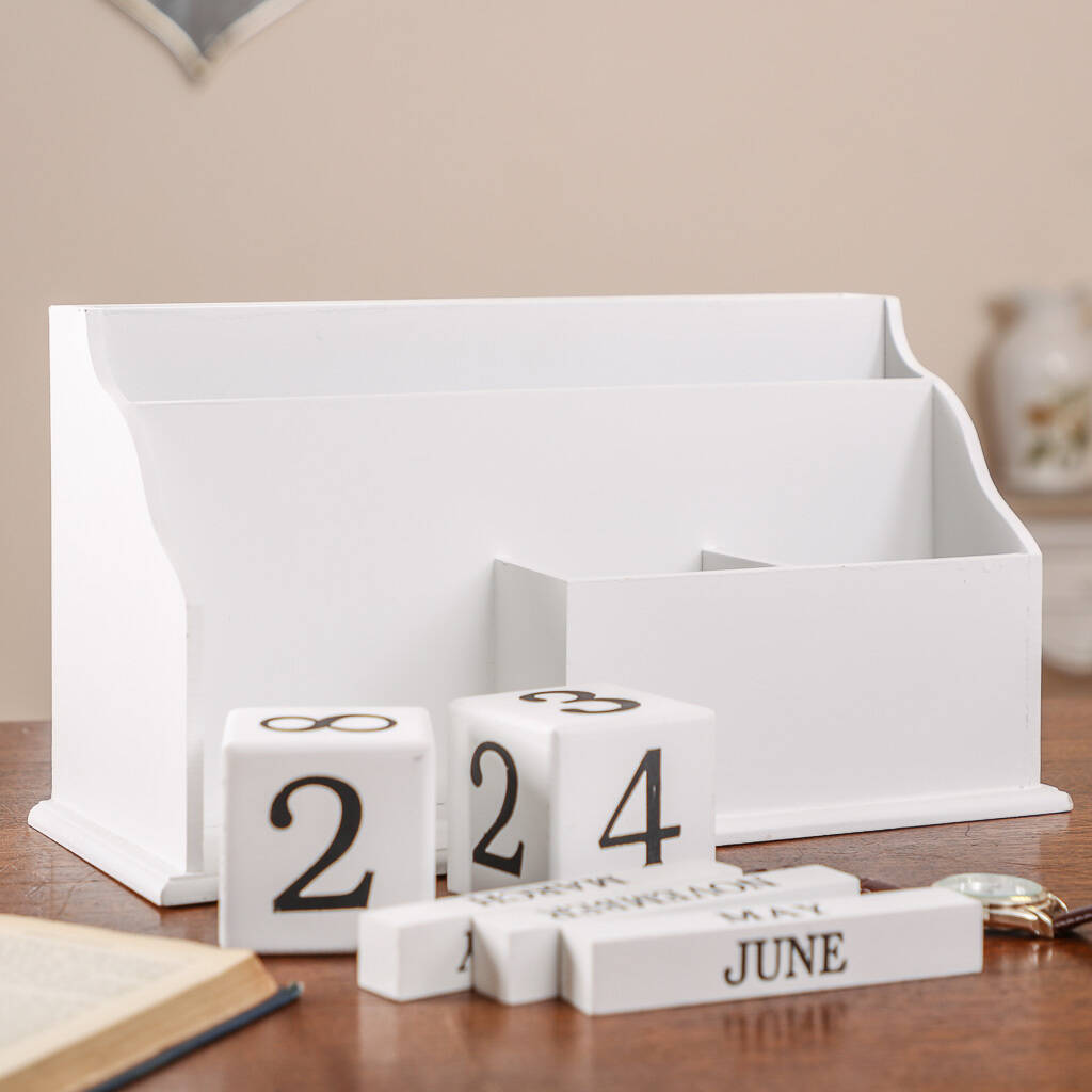 Personalised White Desk Tidy Organiser And Calendar By Dibor