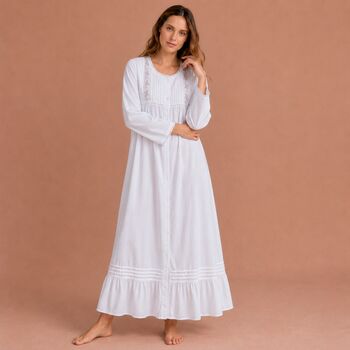 Victorian Jubilee Nightdress Embroidered Rose Vintage Victorian Style Long Sleeve Cotton Nightgown, 2 of 3