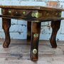 Wooden Gift For Mum; Farmhouse Indian Floral Carved Foot Stool / Low Table, thumbnail 1 of 6