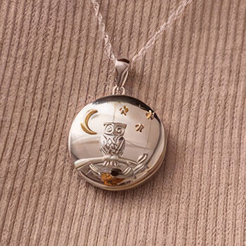 Personalised Sterling Silver And Yellow Gold Owl Locket, 2 of 11