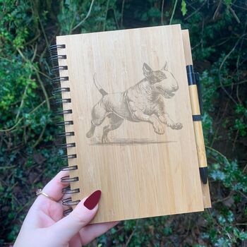 Personalised English Bull Terrier Dog Engraved Notebook, 4 of 5
