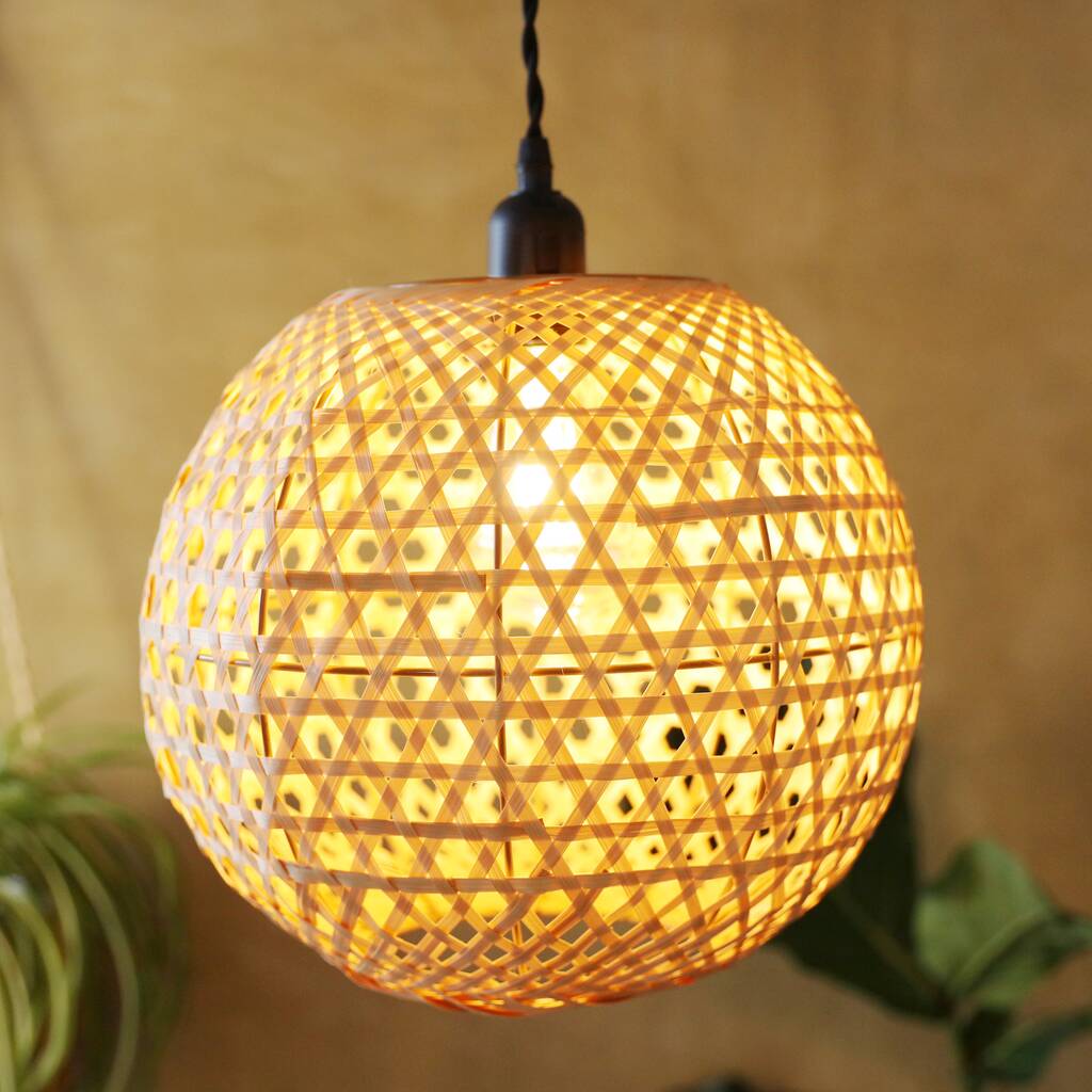 Round Woven Bamboo Lampshade, 1 of 4