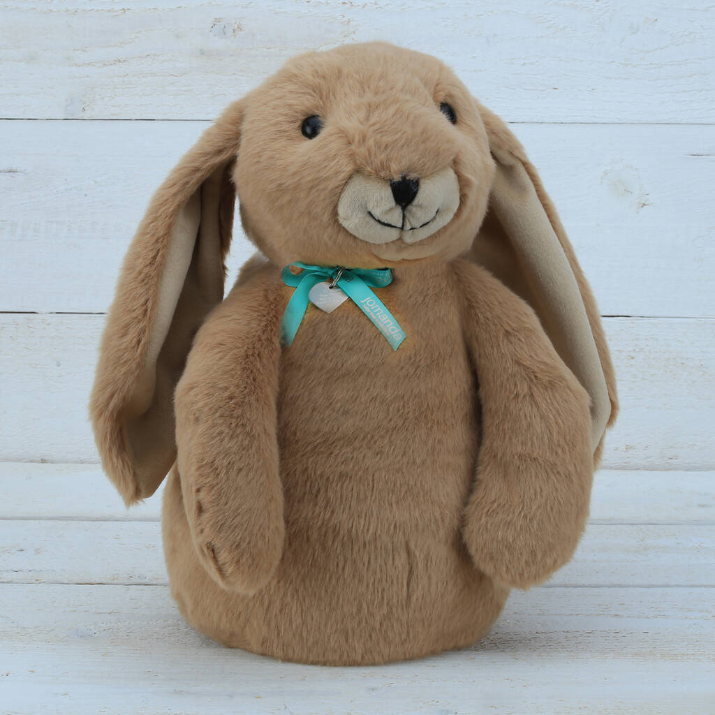 Brown Bunny Door Stop With Engraved Heart Keyring, 1 of 6