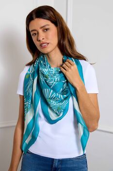 Japanese Vintage Pine Needles Teal And Ivory Silk Scarf, 3 of 6
