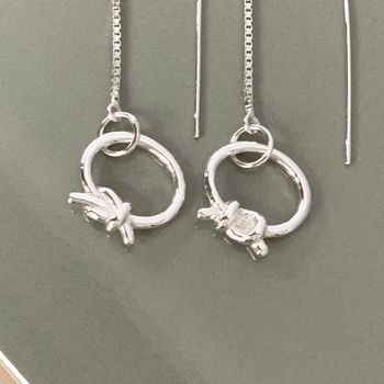 Friendship Knot Silver Threader Earrings, 2 of 3