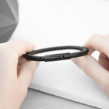 Personalised Men's Woven Black Leather Bracelet, 4 of 8