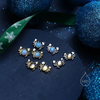 Moonstone Or Opal Crab Stud Earrings Sterling Silver, 2 of 12