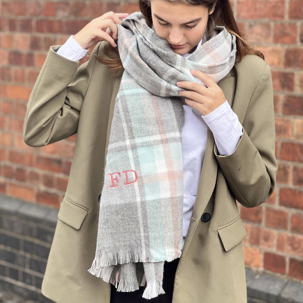 Pastel Check Embroidered Scarf, 1 of 3