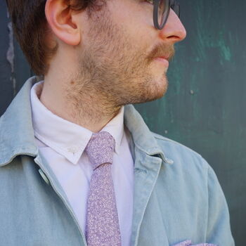 Mens Lilac Patterned Slim Style Tie, 5 of 9