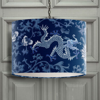 Dragon Garden Chinoiserie Lamp Shade, Blue, 3 of 8